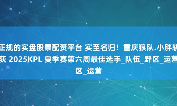 正规的实盘股票配资平台 实至名归！重庆狼队.小胖斩获 2025KPL 夏季赛第六周最佳选手_队伍_野区_运营